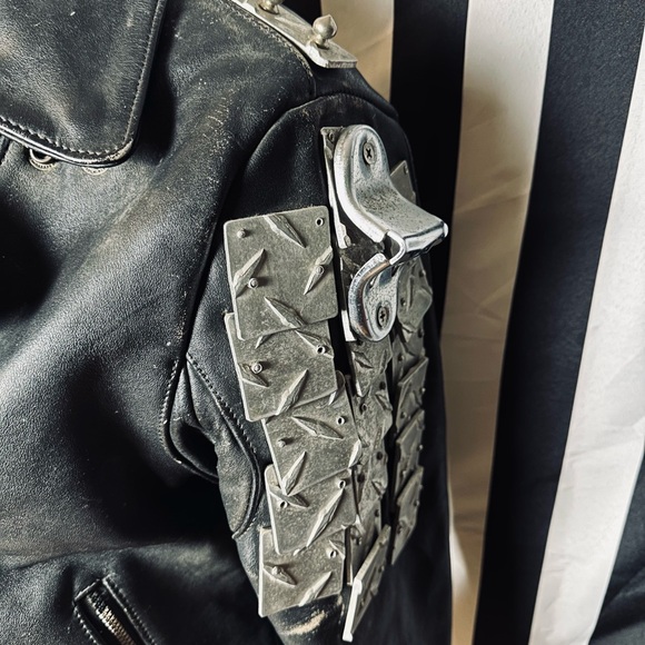 Vintage Custom Made Punk Heavy Metal Diamond Steel Plate Studded Leather Jacket - Picture 5 of 14